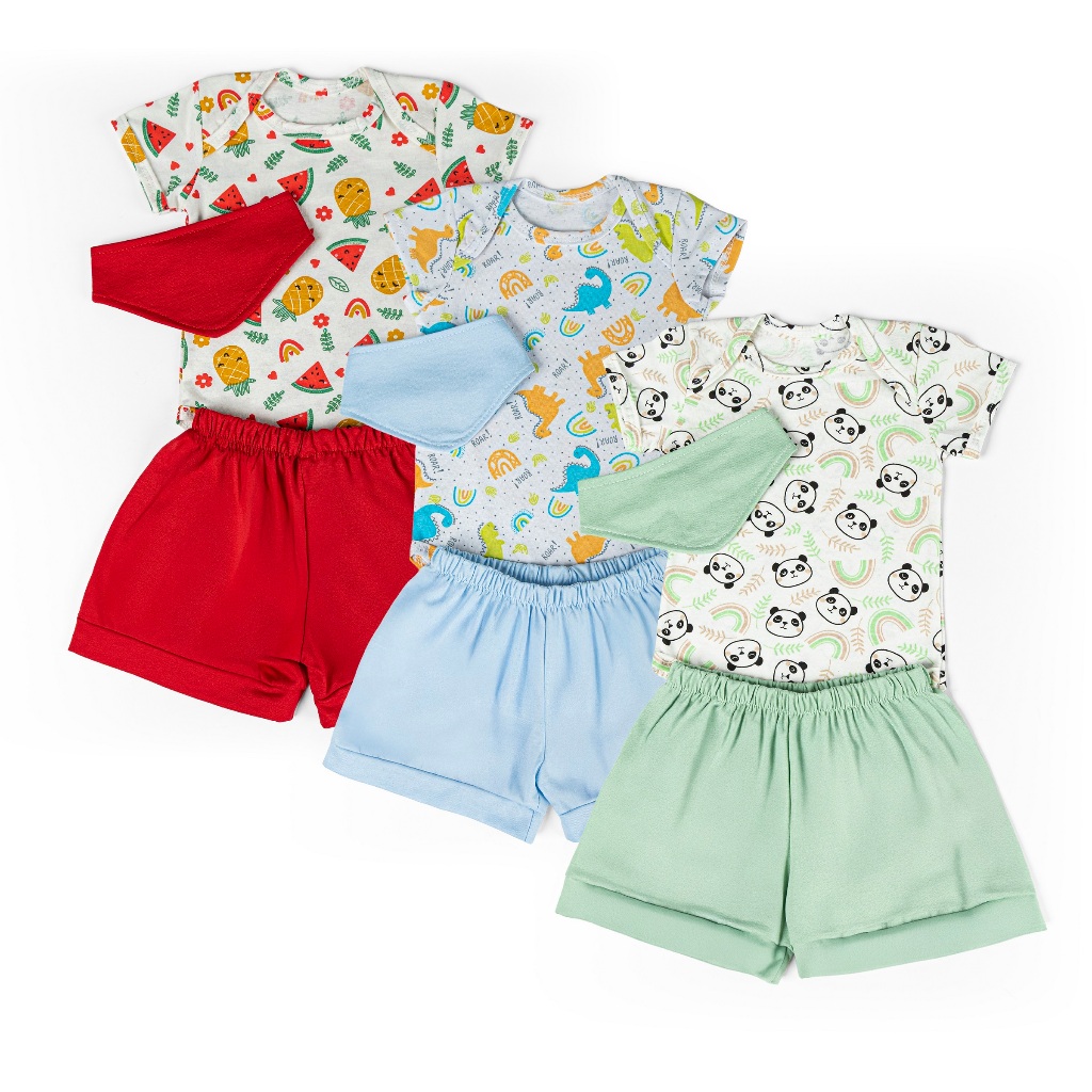 Conjunto de Body e Short Para Bebe Manga Curta Estampado Menina e Menino 100% algodão