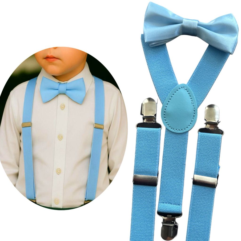 Conjunto Infantil Suspensório +  Gravata Borboleta Azul Serenity Pajem Casamentos Eventos em Oferta na Shopee