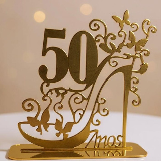 Topo de Bolo 50 Anos Luxo Acrílico Topper Decorativo Sapato Festa Aniversário Bodas de Ouro em Oferta na Shopee
