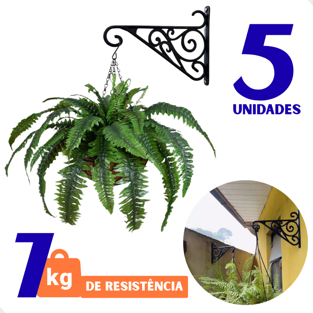 Kit 5 Suportes Gancho de Parede Mão Francesa Para Plantas