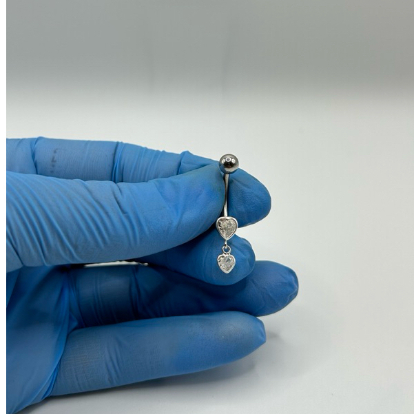Piercing de Umbigo em Prata925 de Coração com pingente em Coração Delicado Oferta❤️