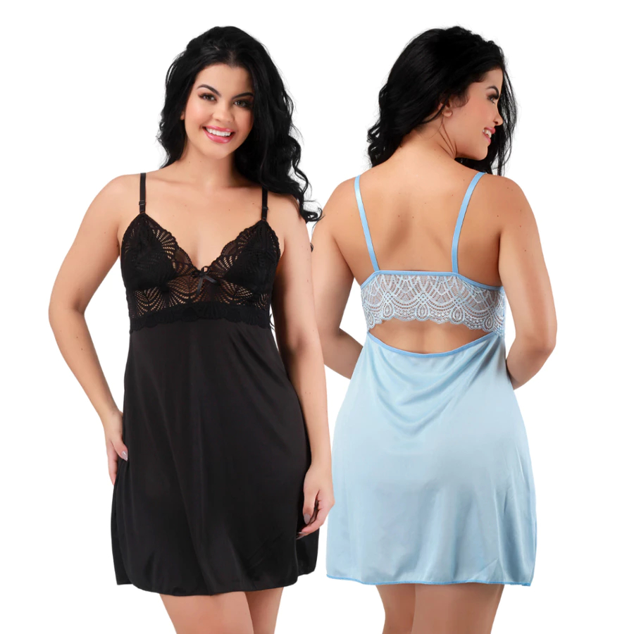 Kit 2 Camisolas Feminina Curta Sem Bojo Renda Rendada Acompanha Calcinha Fio Sexy Sensual Lingerie