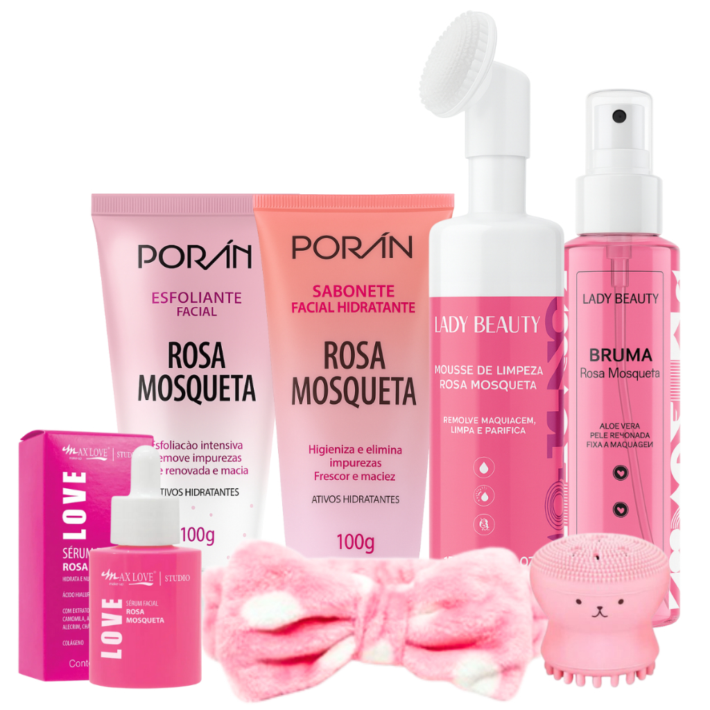 Kit skin care completo uso diário limpeza facial cuidado com a pele rosa mosqueta