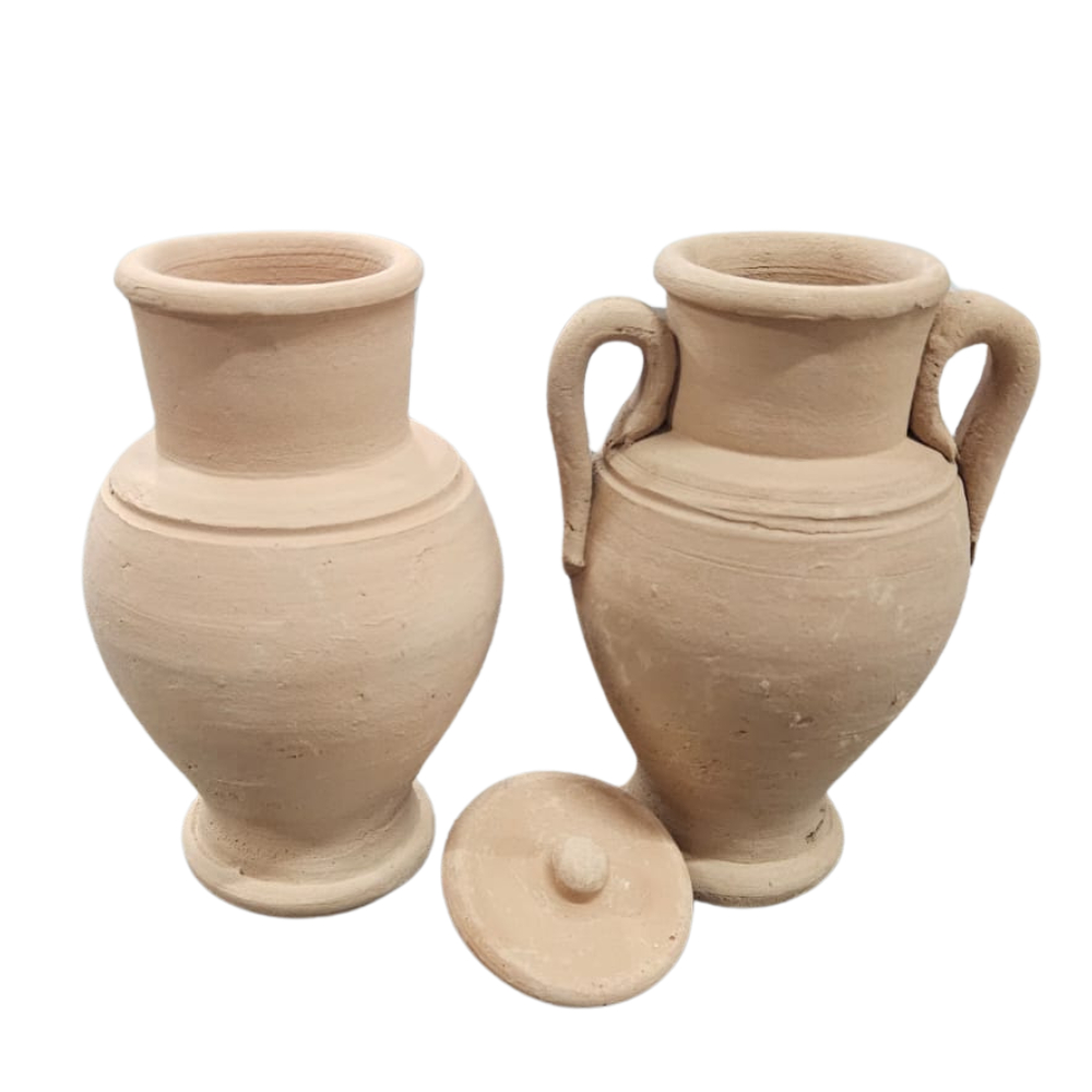 Kit 2 Quartinha de Barro Sem Verniz de 18cm - Com Asa e Sem Asa