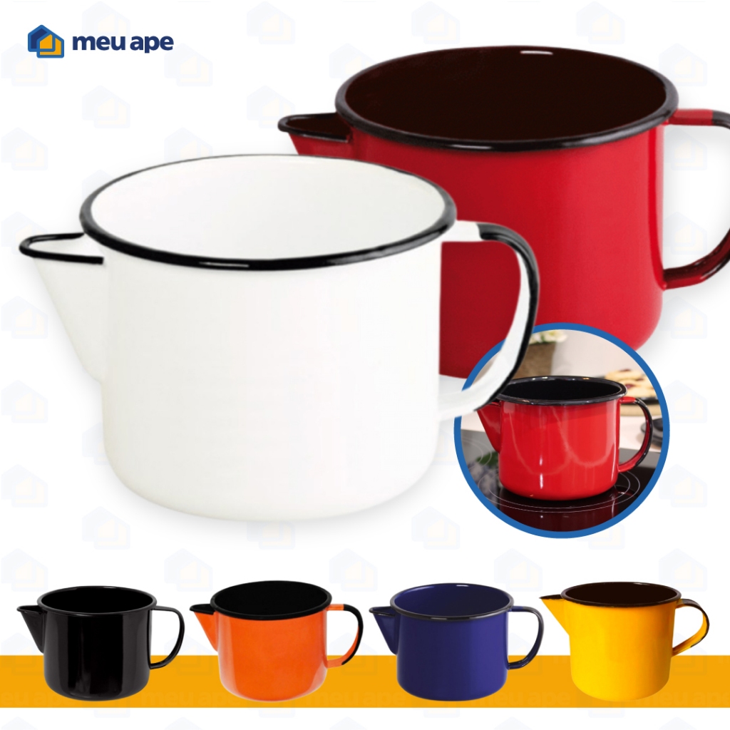 Caneca Leiteira Com Bico Esmaltada Indução P/ Fogão Indução - Elétrico - Fogão a Lenha