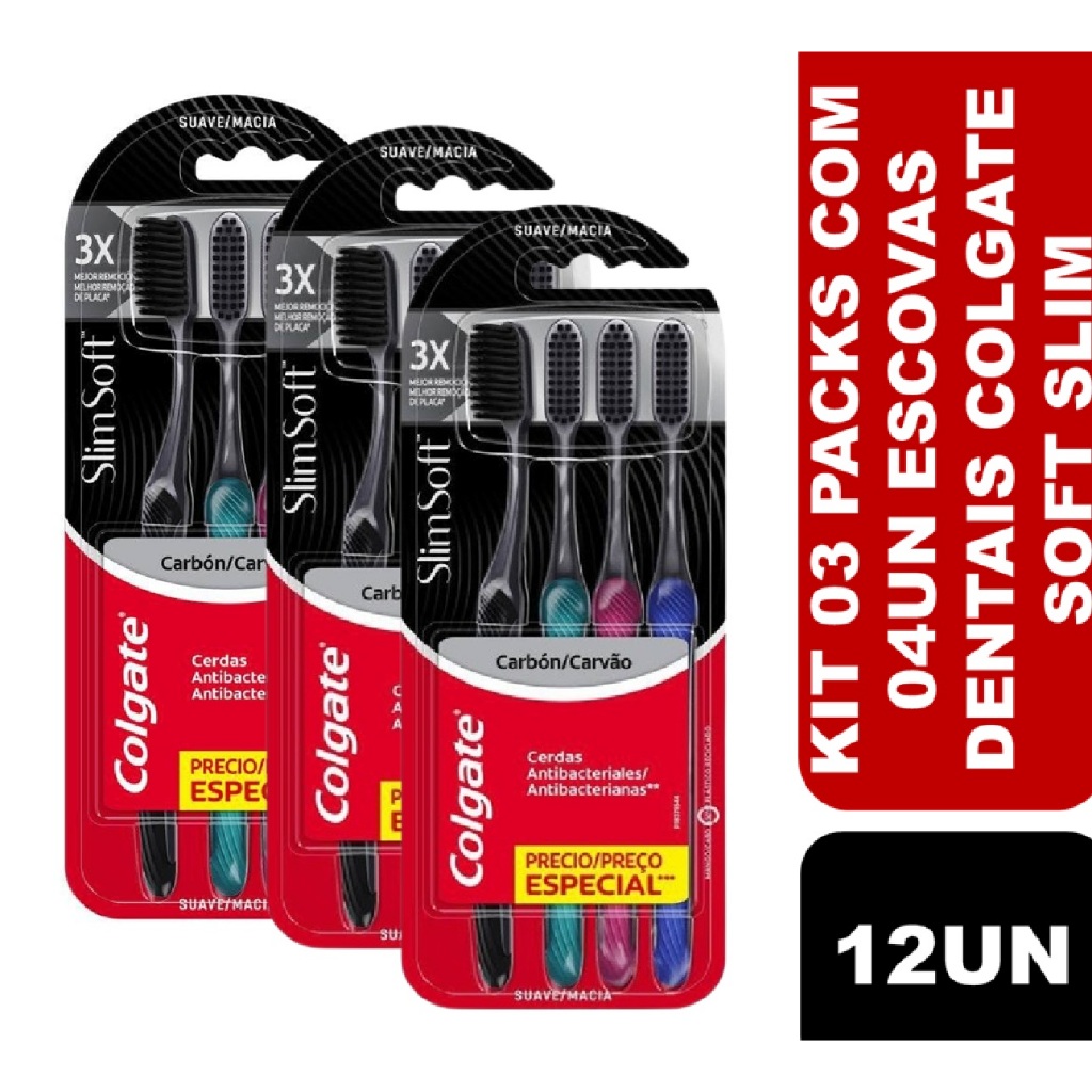 Kit 03 Packs  com 04un cada Escova De Dente Slim Soft Colgate em Oferta na Shopee