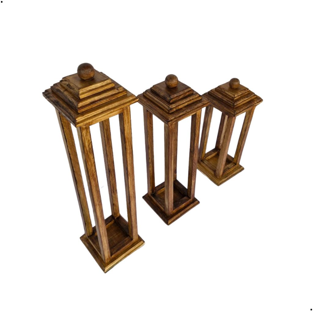 Trio Kit Luminaria Lanterna Marroquina Pinus Rustica Decorativa Velas