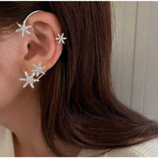 Brinco EarCuff Gancho Orelha Esquerda Floco de Neve Estrela Strass Estilo Elegância Moda Feminina em Oferta na Shopee