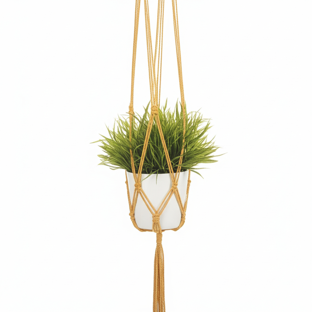 Suporte Macramê 95cm Corda de Sisal Natural Pendente Artesanal Boho Chic para Plantas Suspensas 22cm