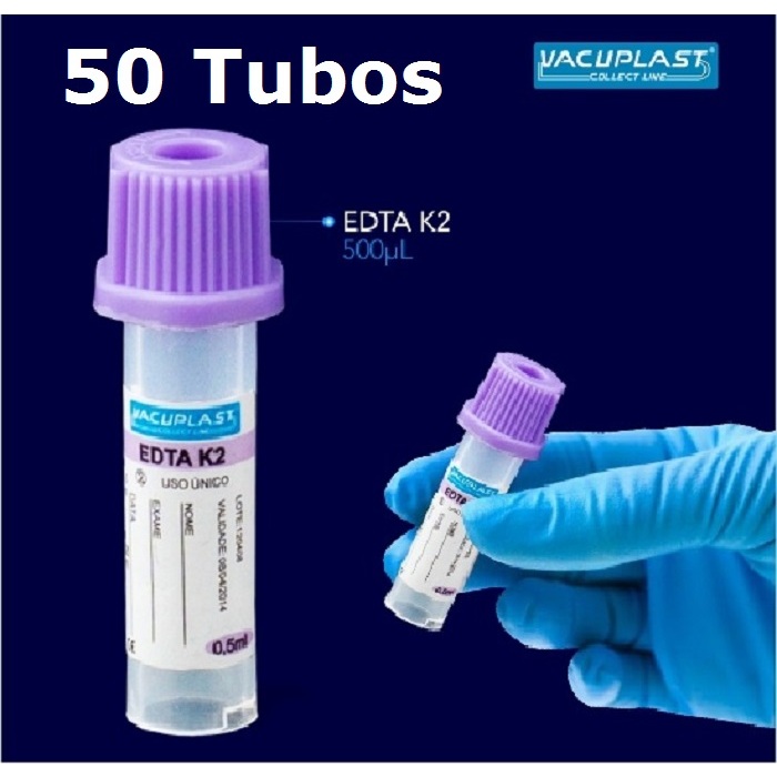 Microtubo 0,5ml Coleta Sangue Capilar Tampa Roxa Edta K2 Rack 50 Tubos