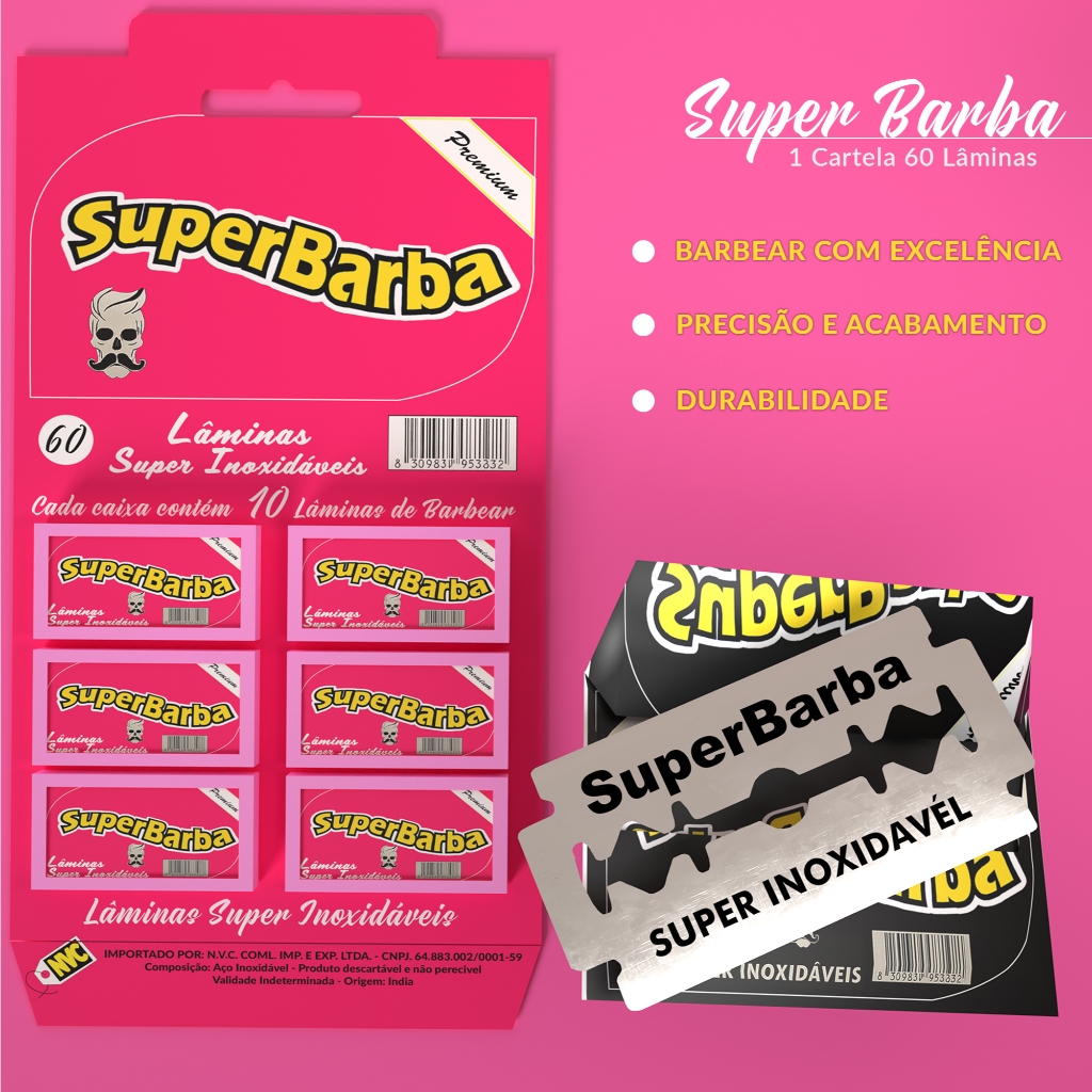 Cartela Lâmina De Barbear Inox Super Barba Premium Rosa 60 un