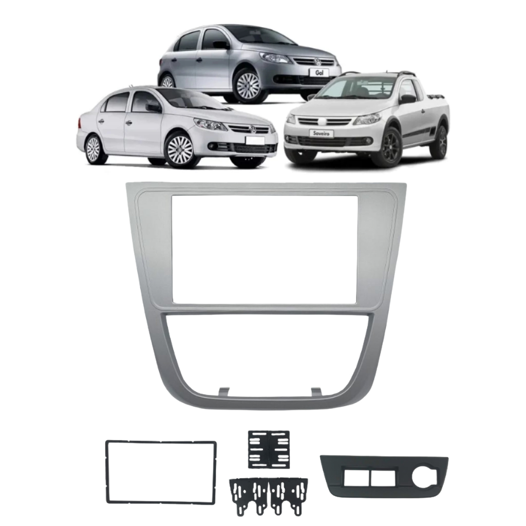 Moldura Painel 6.8/7 Polegadas Volkswagen Gol Saveiro Voyage G5 Prata Fiamon