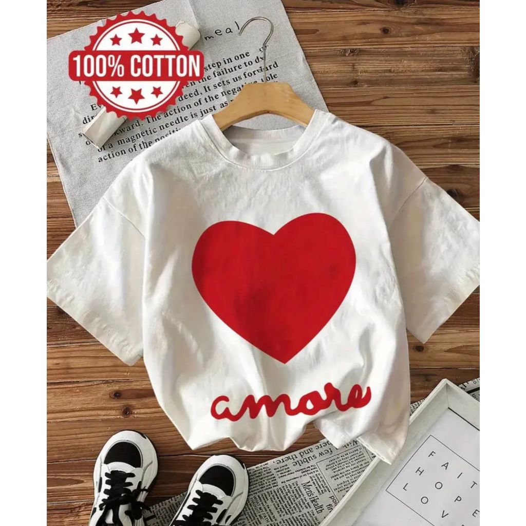 Camiseta Feminina Coração Amore Fofa Casual Dia a Dia 100% Algodão