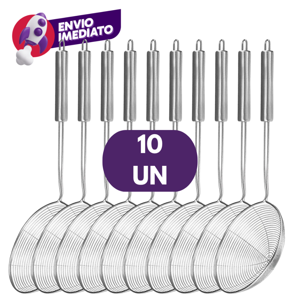Kit Escumadeira Colher Aramada Redonda Peneira Espumadeira Para Fritura Em Inox C/ 6, 8 Ou 10 Un