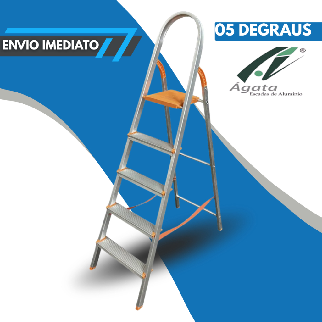 Escada 5 Degraus de Alumínio Portátil Doméstica Antiderrapante Suporta 120kg Multiuso Residencial leve
