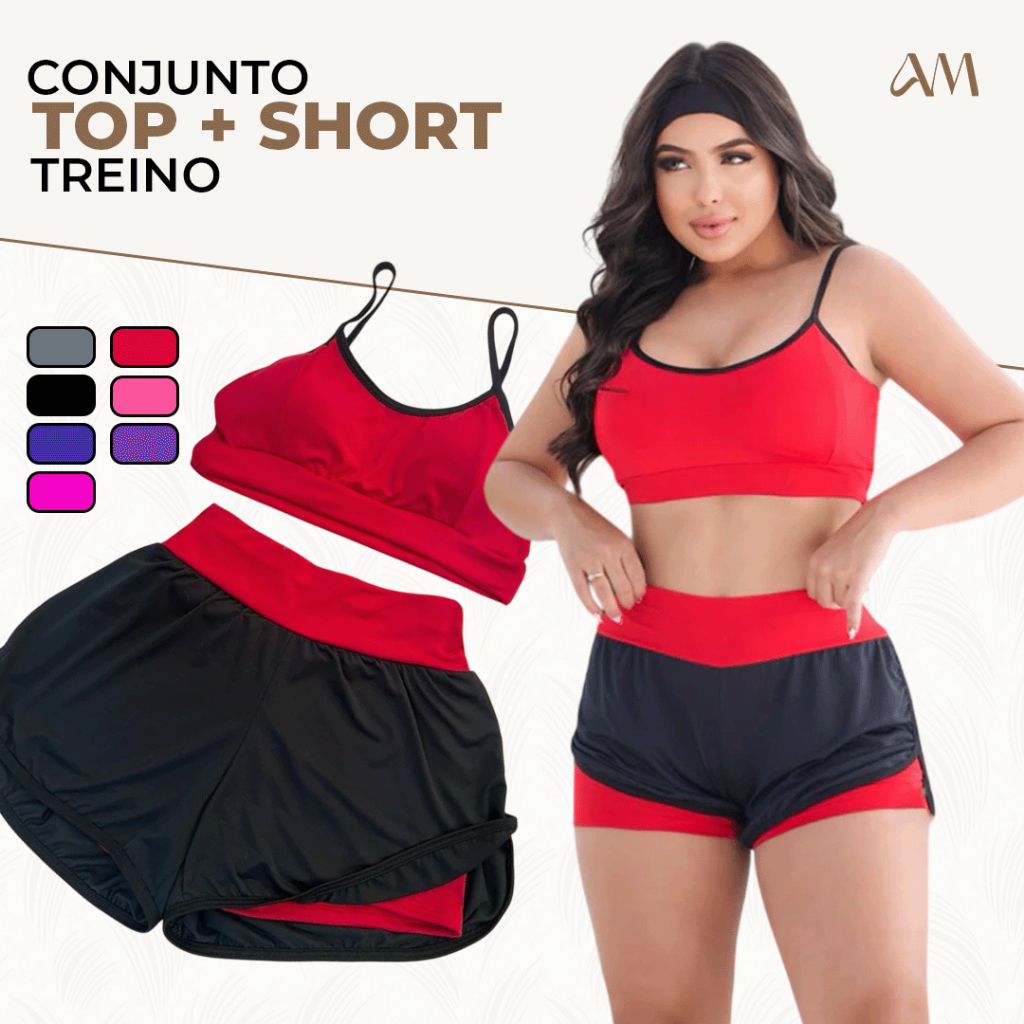 Conjunto Top + Short Duplo Suplex Dryfit Boxeadora Fitness Treino Academia em Oferta na Shopee