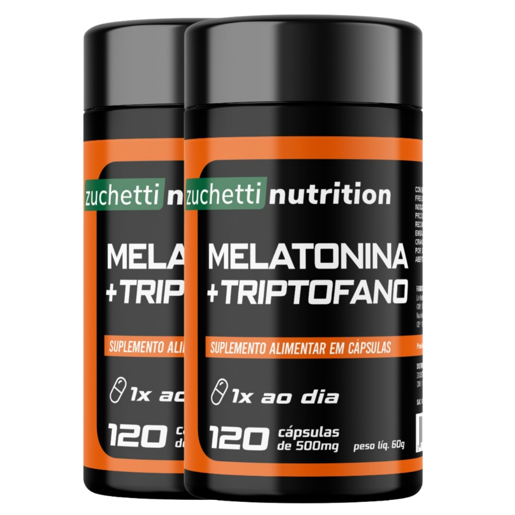 Kit 2 Potes Melatonina + Triptofano 120 Capsulas Original Zuchetti nutrition