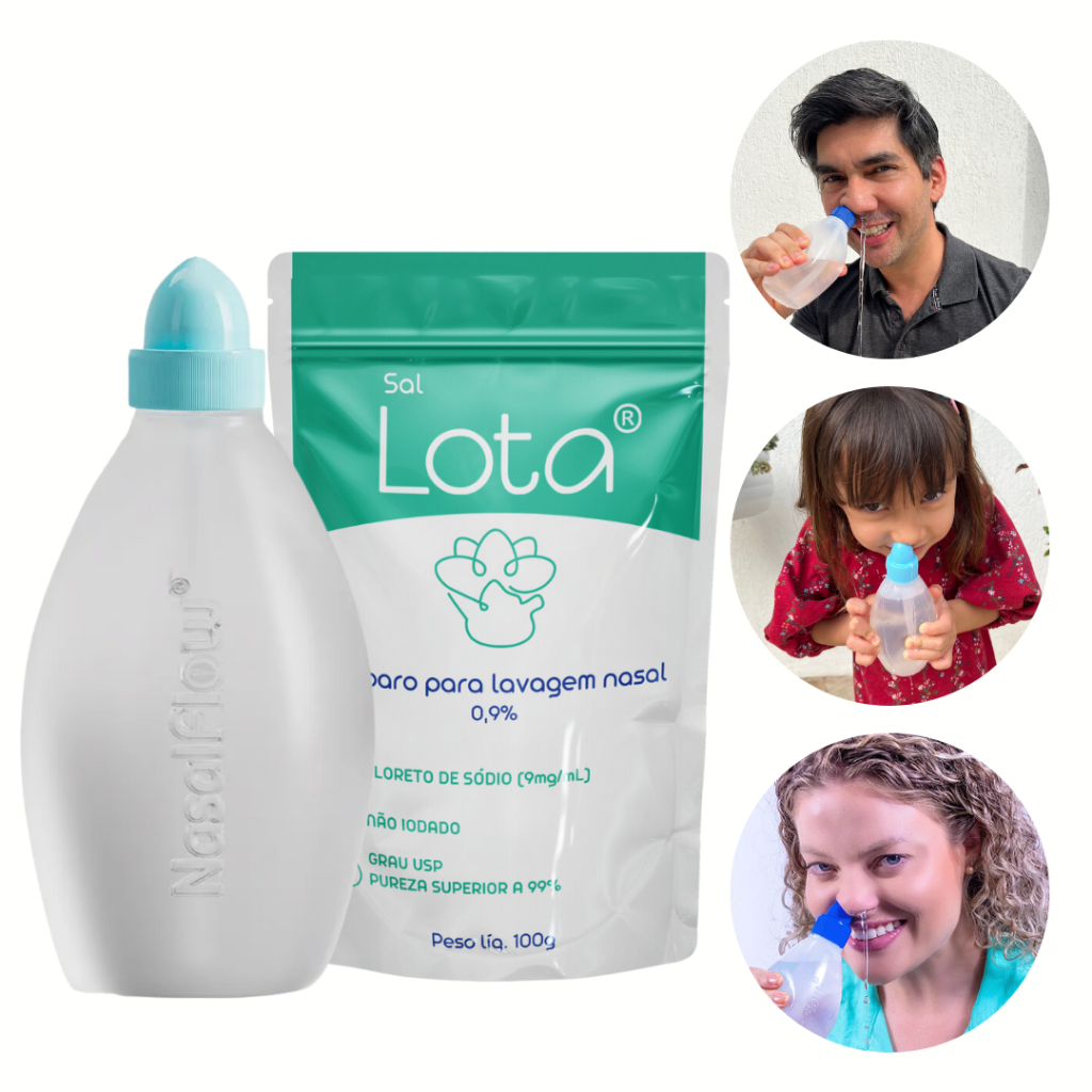 Kit Lavagem Nasal | Nasalflow + 30 sachês Cloreto de Sódio | Alívio da Rinite e Nariz Entupido em Oferta na Shopee