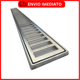 ralo linear 10x100 grelha alumínio e suporte p/ garagem e piscina , área externa ( 2 peças de 50cm ) em Oferta na Shopee