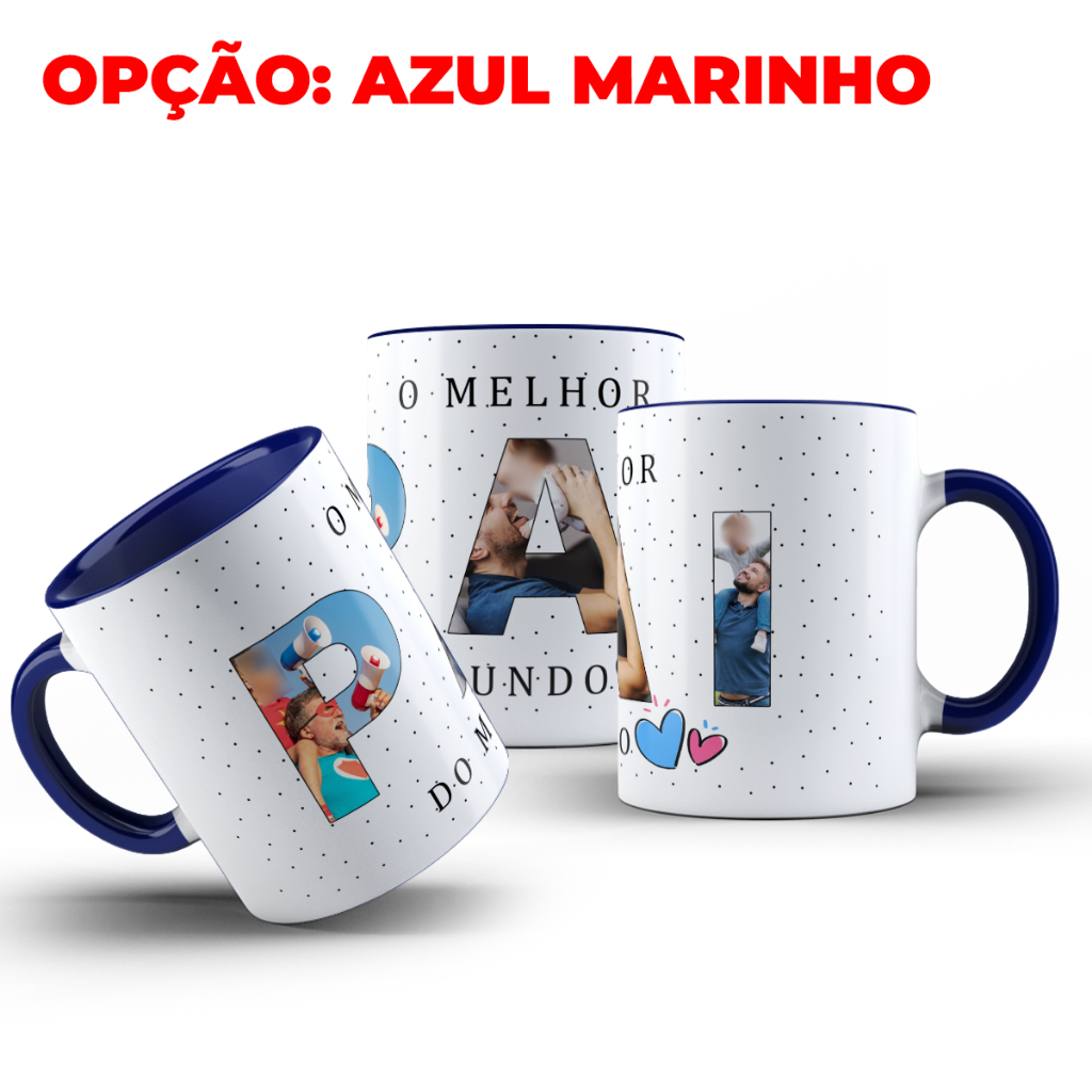 Caneca Presente para o seu Pai Personalizada com Três Fotos O Melhor Pai do Mundo 325ml Porcelana