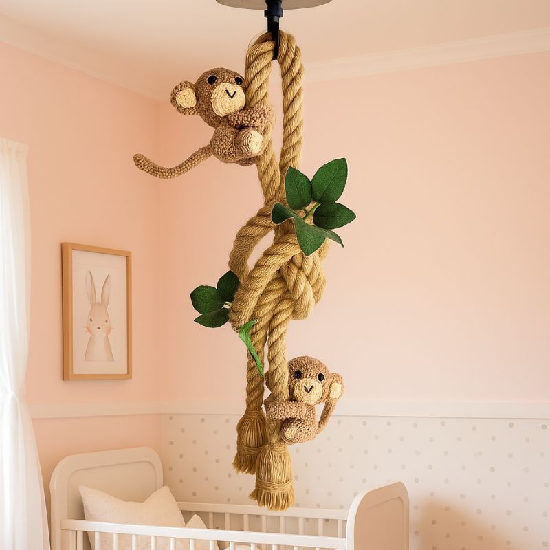 Pendente Luminária Lustre quarto Bebê Infantil Macaquinho na Floresta