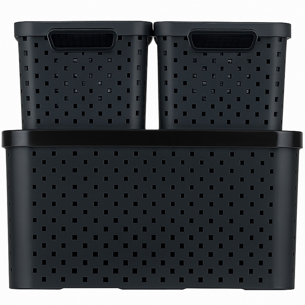 Kit 3 Caixas Organizadoras C/ Tampa 1L 6L Plástico Resistente Closets Lavanderia Banheiro DasPlast - Home & Living