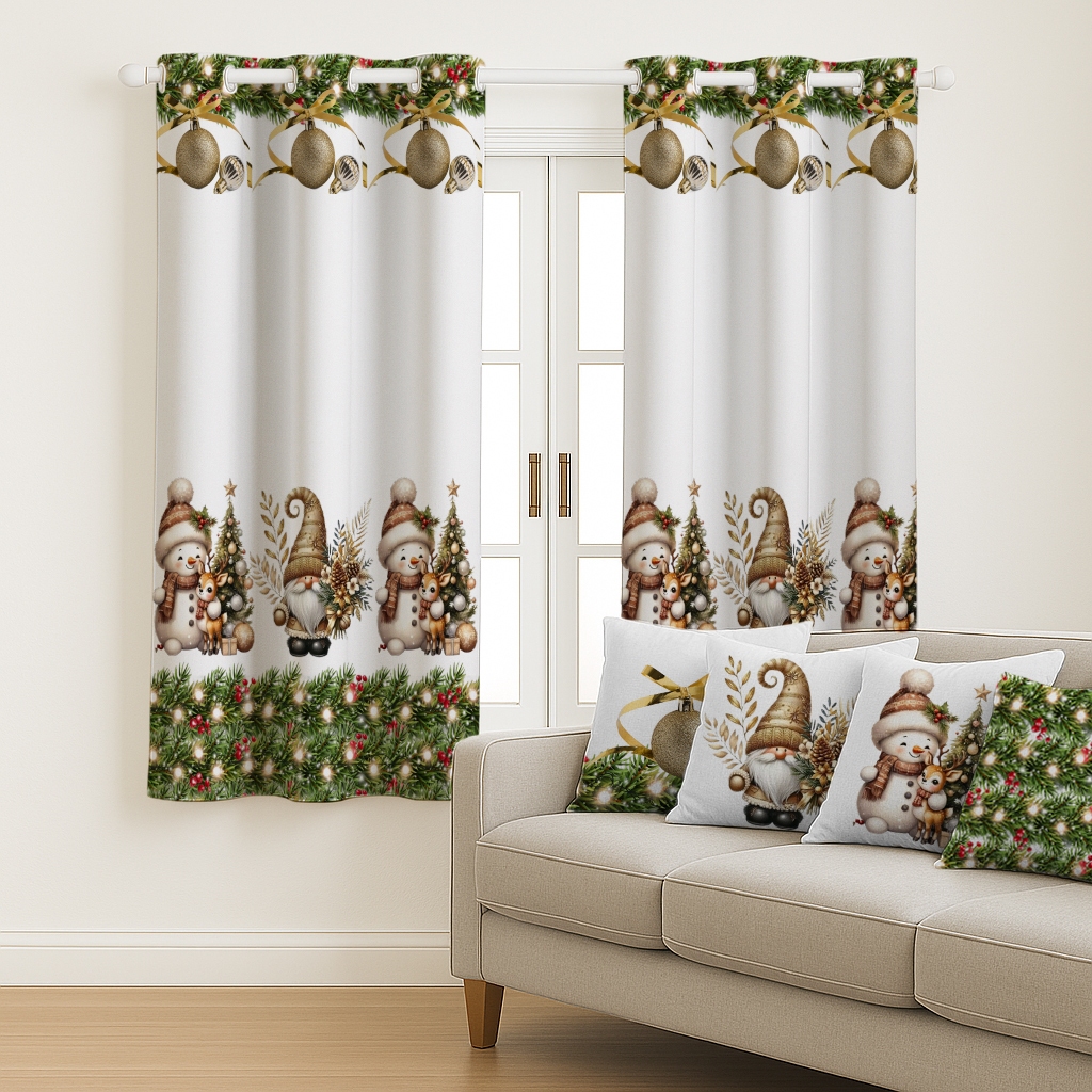 Kit Cortina Natalina 2,00 x1,50  + 4 Capa de Almofada Decoração Enfeites de Natal, Cozinha, Sala