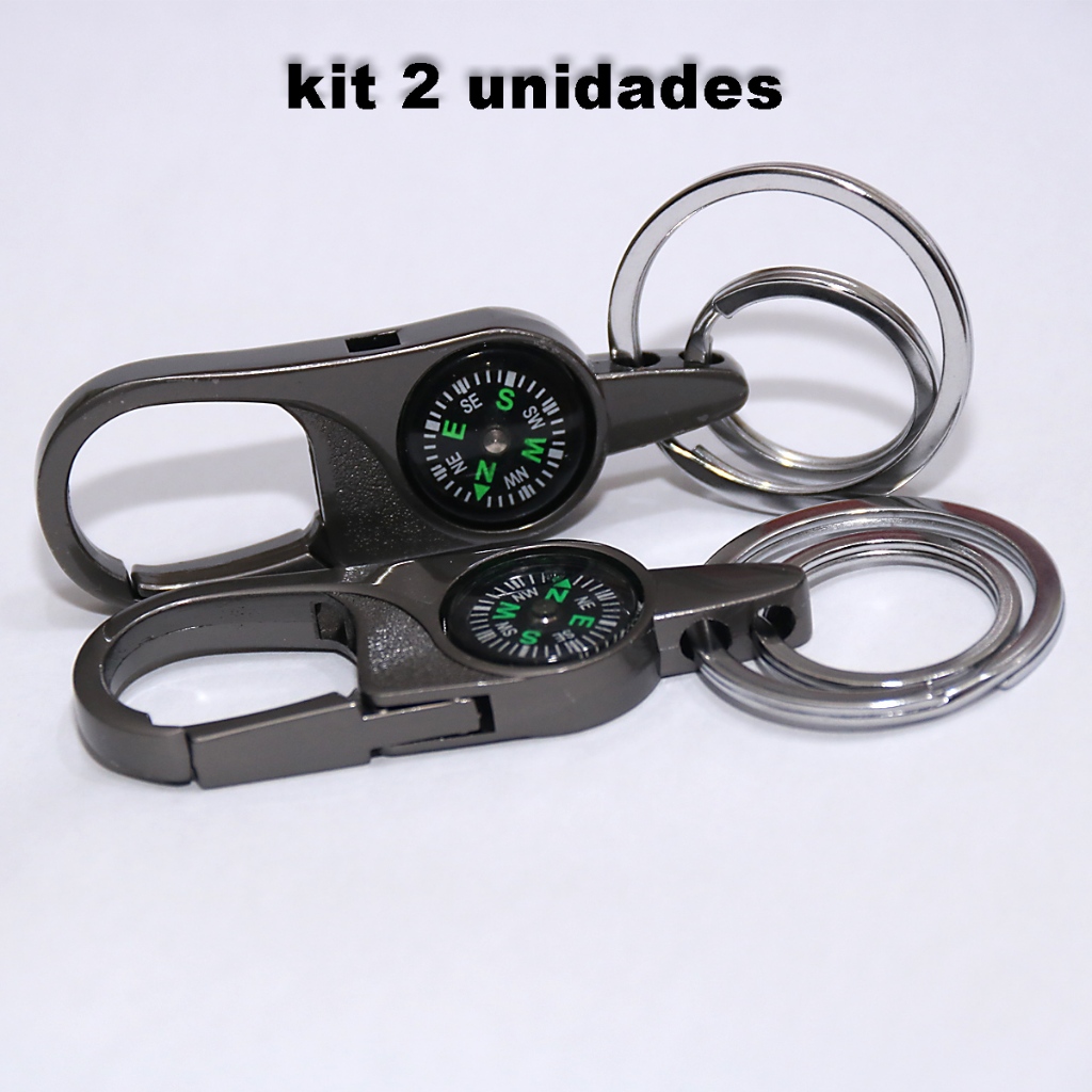 Kit 2 Chaveiro Mosquetão Com Bussola Cinza Chumbo Modelo 8032-2 em Oferta na Shopee