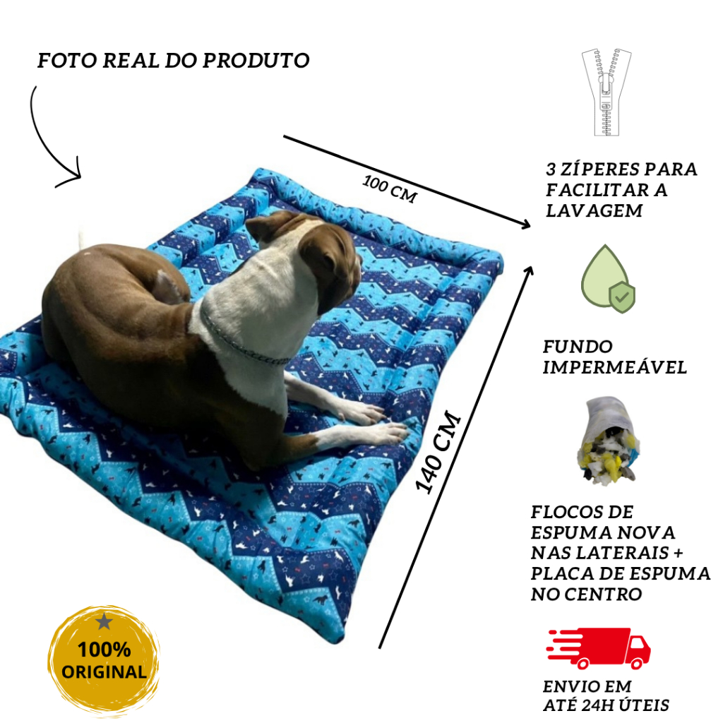 Imagem Colchonete Gigante 100x140 Com Zíper para Cachorro ou Gato Pet Caminha Grande fundo impermeável