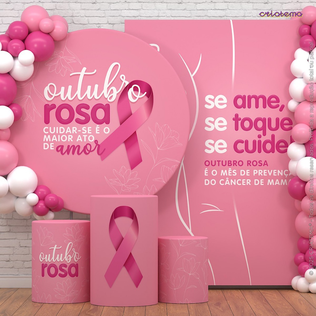 Decoração Outubro Rosa: Capas e Painel Outubro Rosa Sublimado Veste Fácil Em Tecido