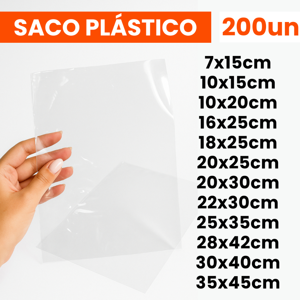 200un Saco Transparente Sem Aba Plástico Brilhoso Embalagem Roupa Qualidade Várias Medidas PP em Oferta na Shopee
