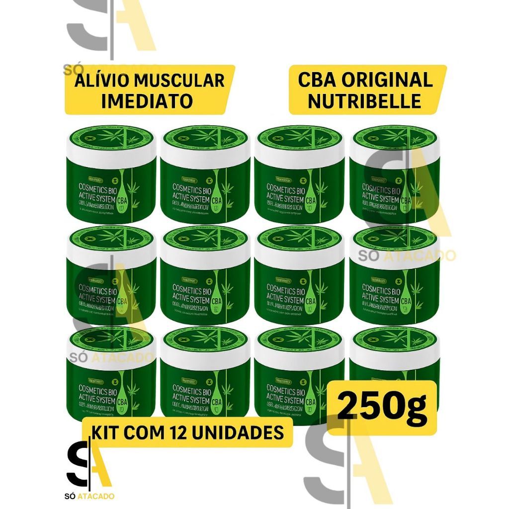 Kit com 12 Unid. Gel Massageador CBA Nutribelle 250g | Alívio Muscular e Relaxamento
