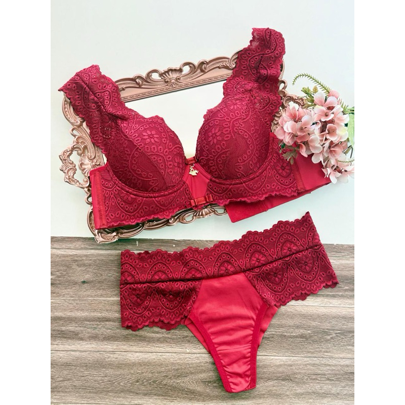 lingerie de renda conjunto calcinha e sutiã ,  lingerie sexy luxo sensual com pingente (Rafaela) em Oferta na Shopee
