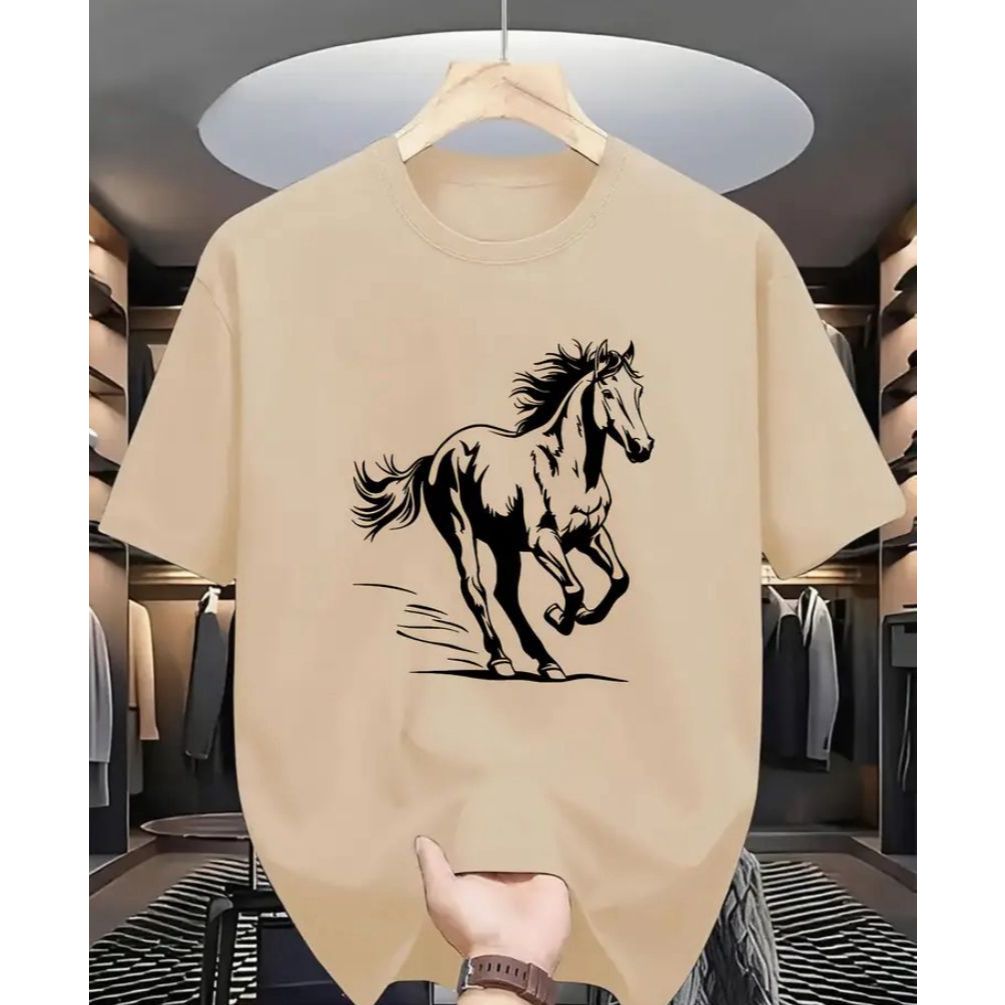 Camiseta Masculina Cavalo Correndo Estilo Country Casual Algodão Tendencia