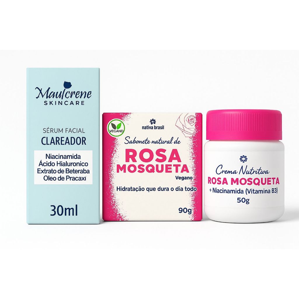 Kit Tira Manchas Melasma e Acne - Creme + Sabonete + Sérum Clareador Facial