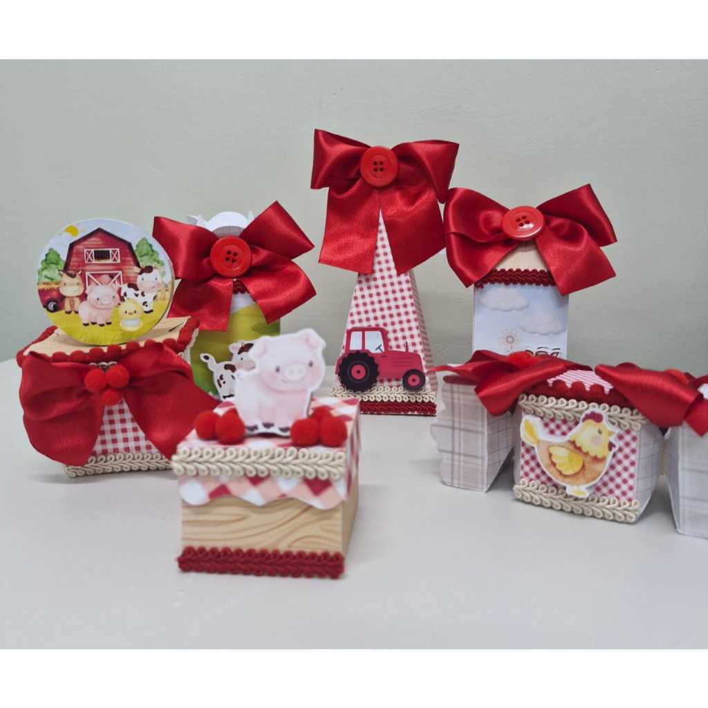 Kit Festa Infantil Fazendinha Vermelha- Lembrancinhas de Aniversário- Caixas Personalizadas- Papelaria Personalizada