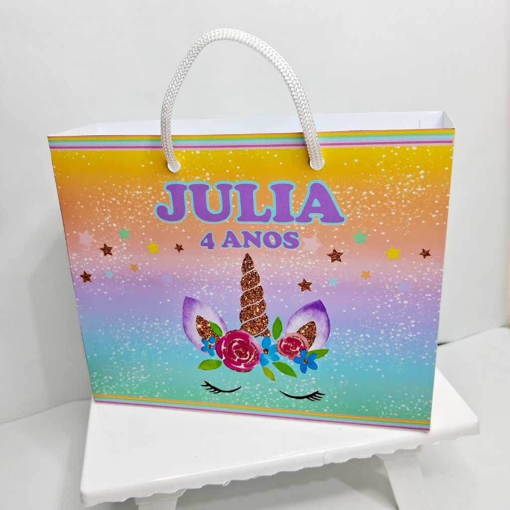 Sacolinha Personaliza Unicornio Menina Festa infantil/aniversario/lembrancinha