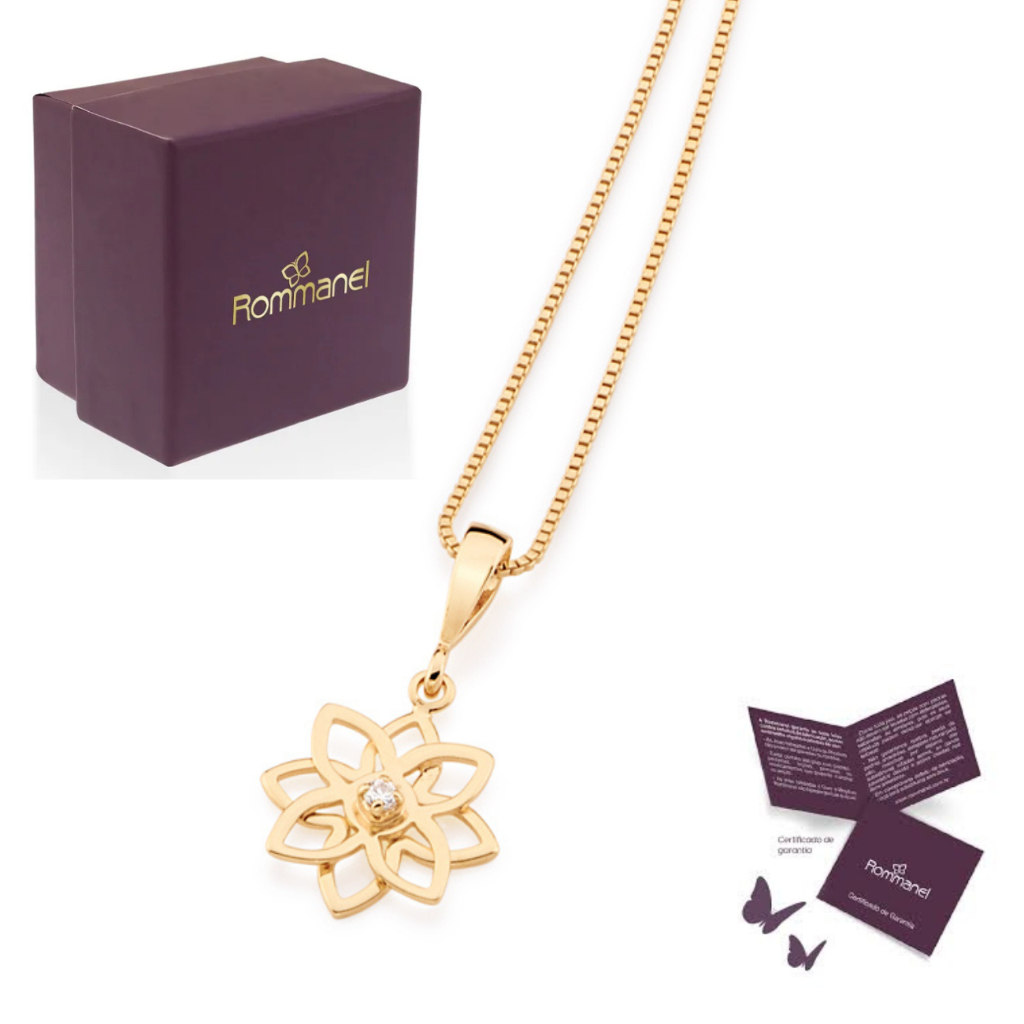 Presente Feminino Rommanel Kit Colar + Pingente Flor Com Zircônia Banhado Ouro 18k em Oferta na Shopee