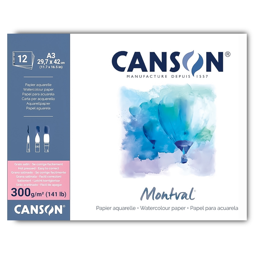 Bloco Aquarela Montval Canson A3 300g/m² com 12 Folhas Textura Fina