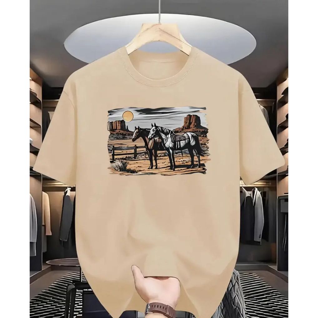 Camiseta Masculina Faroeste Estampa de Cowboys Estilo Country Western