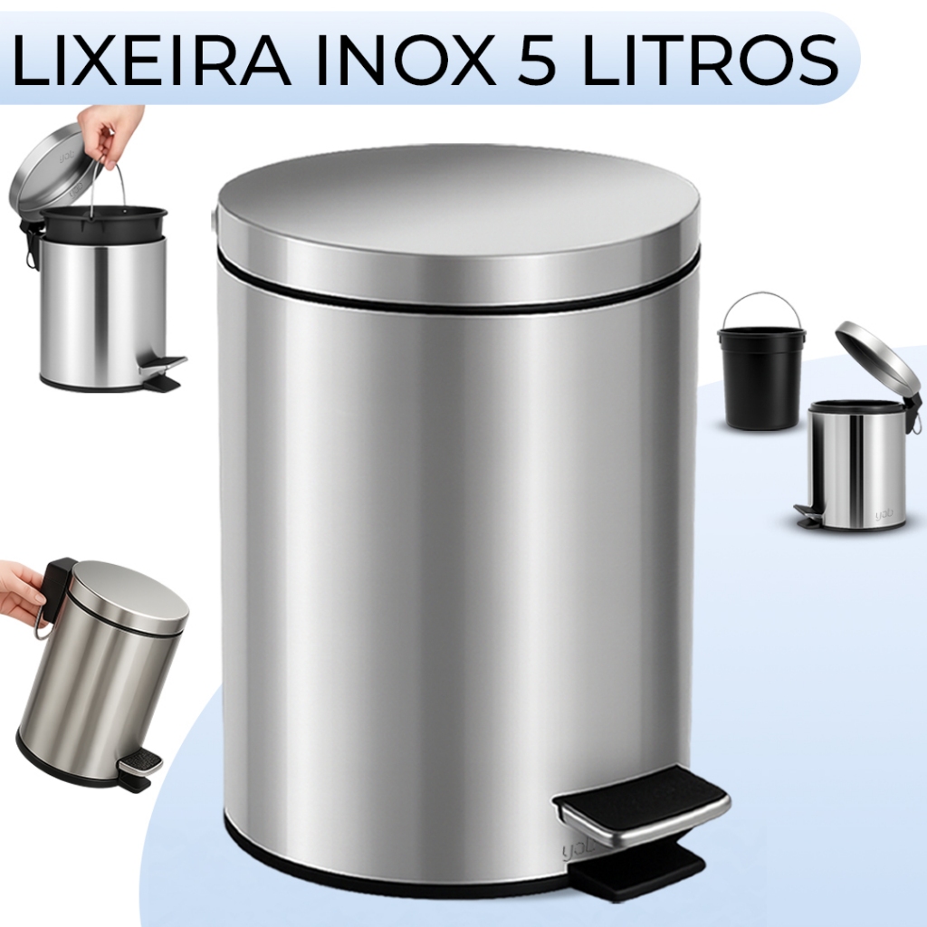 Lixeira Inox 5 Litros Cesto de Lixo para Banheiro Cozinha Yab em Oferta na Shopee