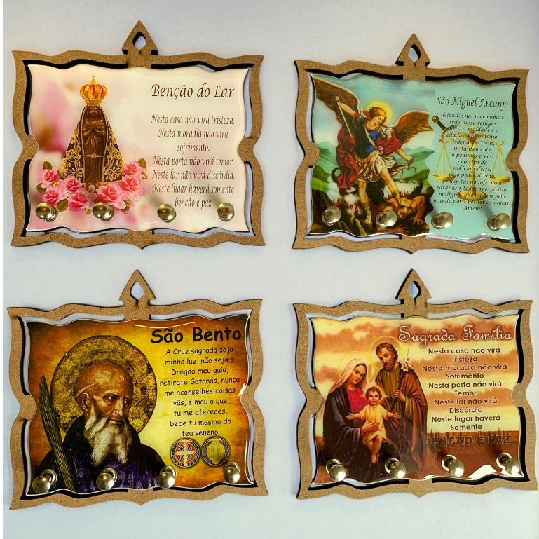 Porta Chaves MDF Resinado Nossa Senhora Aparecida Sagrada Familia e outros Santos Católicos Decoração