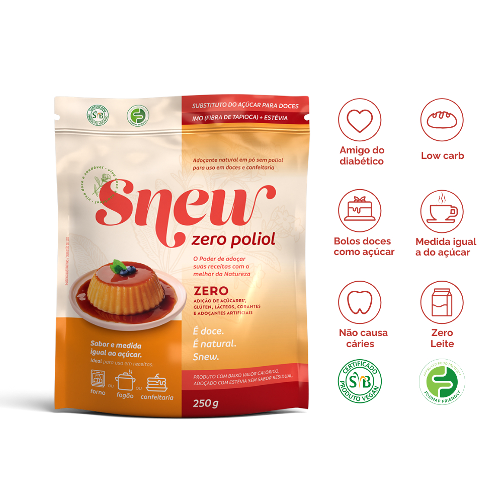 Adoçante de Bolos e Tortas para Diabeticos Natural em Pó Zero Poliol Snew 250g Chocolife