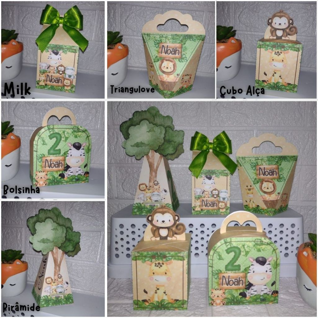 🌿 Kit PEGUE E MONTE  Safari 🎉 Caixinhas Personalizadas para Festa Infantil – Lembrancinhas