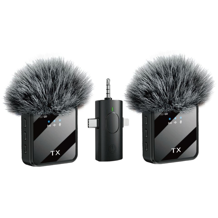 Microfone Sem Fio Duplo Lapela iPhone Android Profissional 3 IN 1