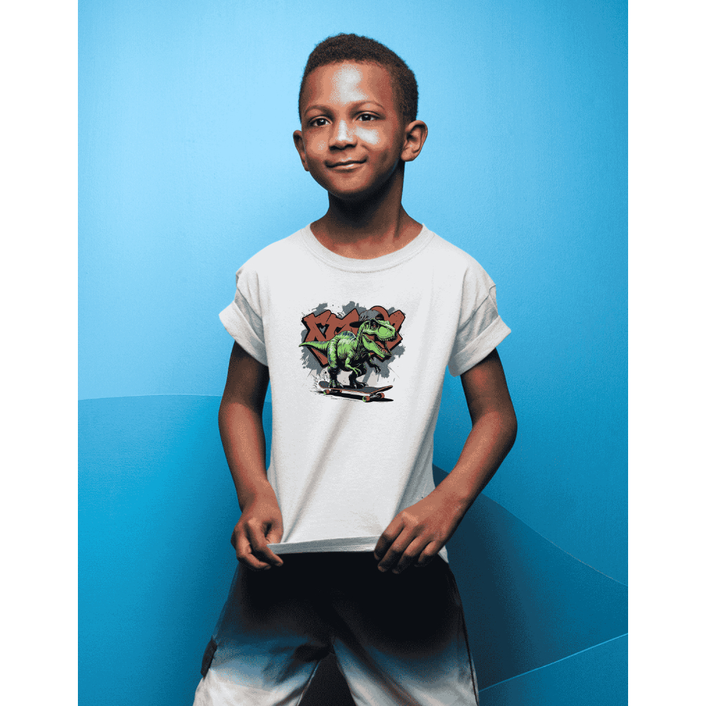 Camiseta Infantil Menino Menina Dinossauro Rex Skatista Skate Dino Roupa Camisa