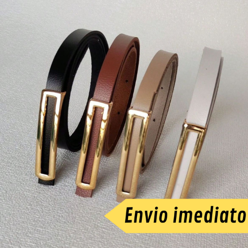 Kit 4 Cintos Feminino Fino – Fivela Retangular Dourada, Preto, Caramelo Bege e Branco Leia a Descrição.