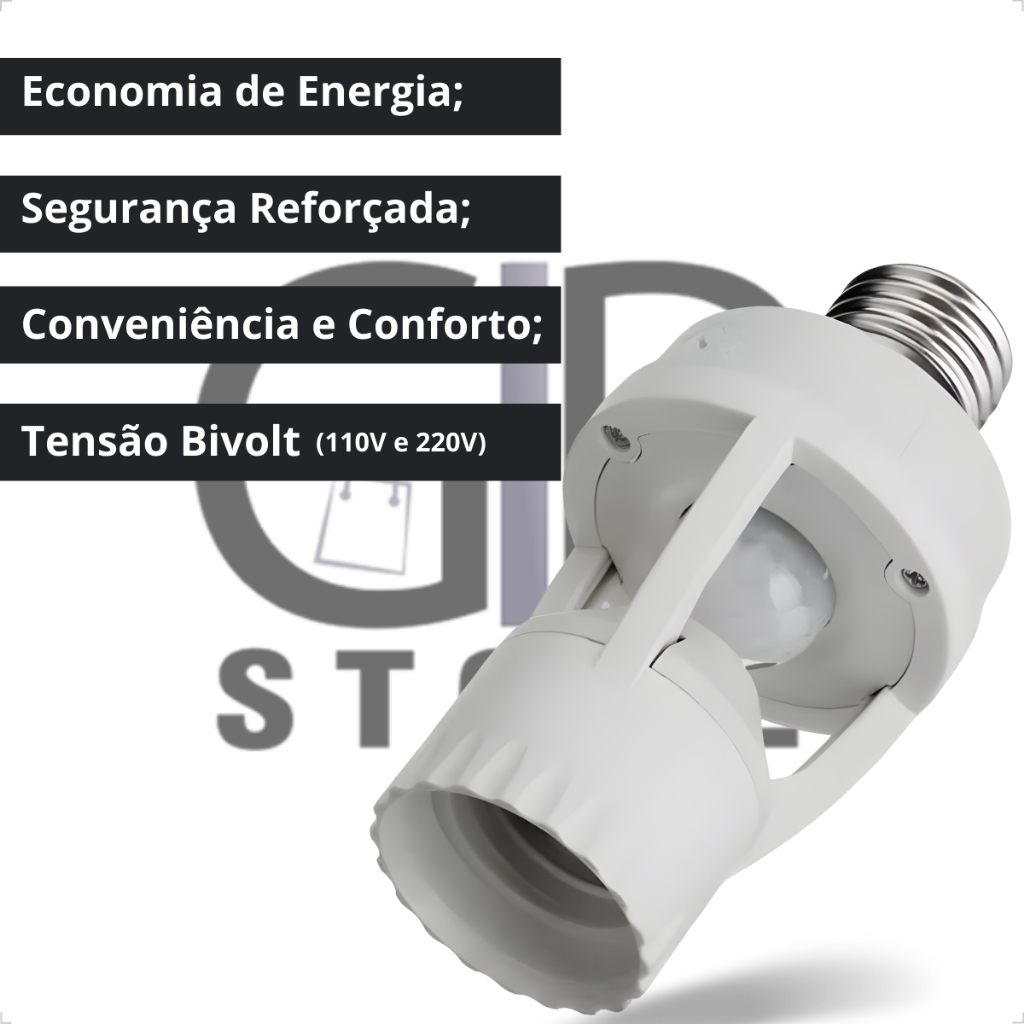 Sensor De Presença 360º Soquete Lâmpada  Bocal Casa Movimento Branco Automático Interno