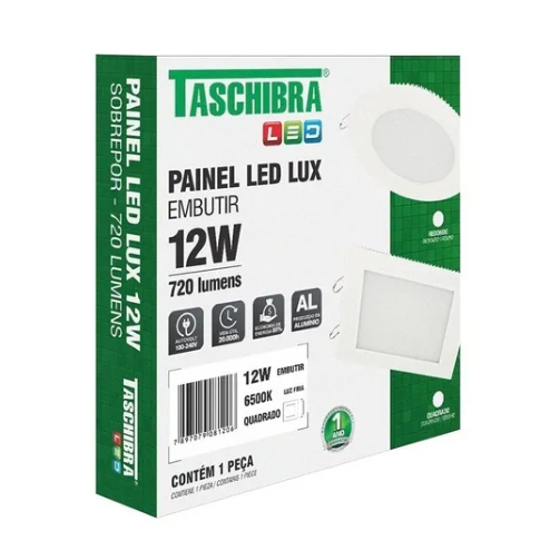 PAINEL LED 12W LUX QUADRADO EMBUTIR 6500K TASCHIBRA