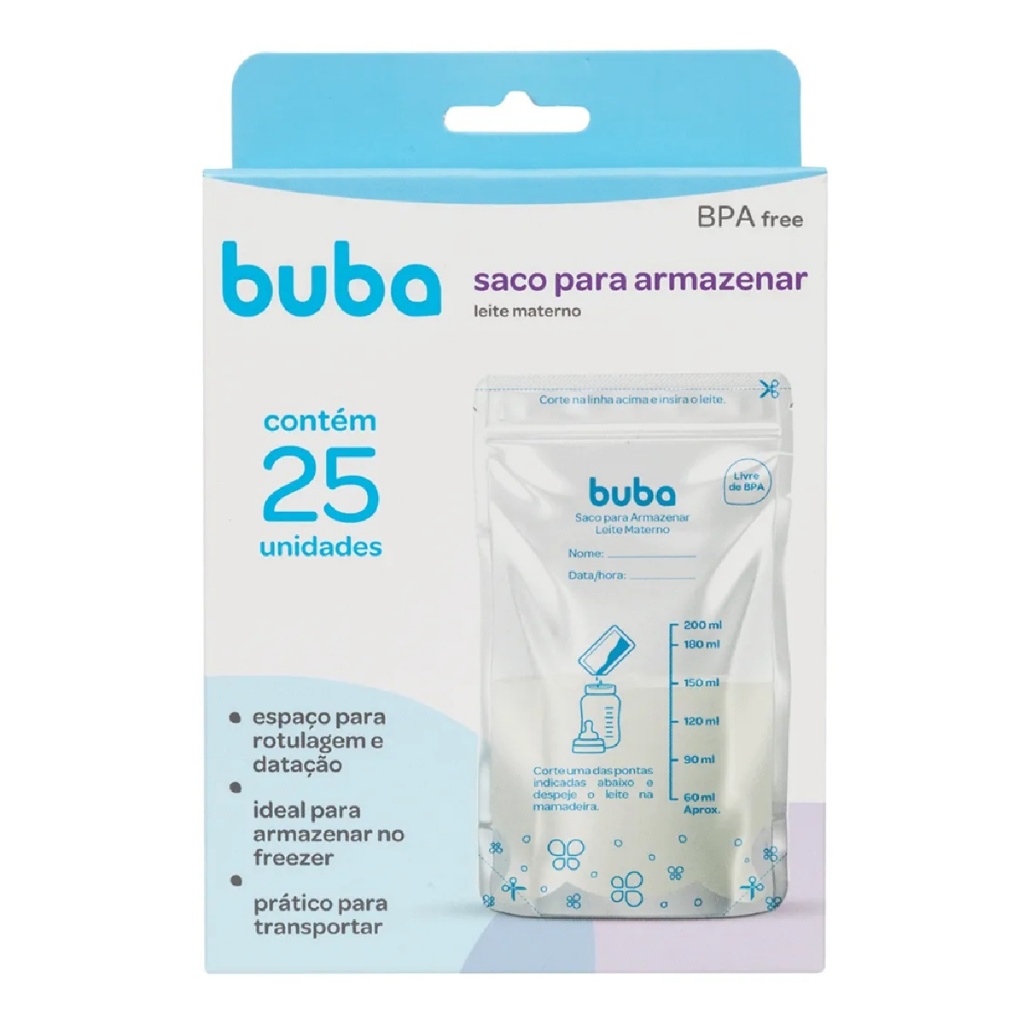 Sacos Para Armazenar Leite Materno Free BPA 200ml 25 Un Buba em Oferta na Shopee
